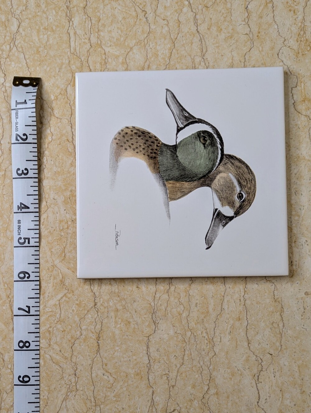 Vintage Delano Studios Duck Pierson Art Tile Trivet Stamped Cork Back - Picture 7 of 9